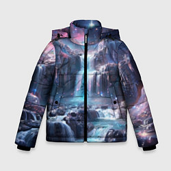 Куртка зимняя для мальчика Волшебный ночной водопад, цвет: 3D-черный
