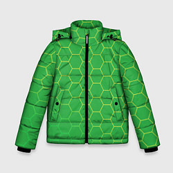 Куртка зимняя для мальчика Шестигранники фисташковый, цвет: 3D-черный
