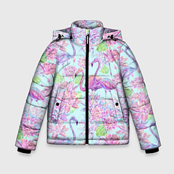 Куртка зимняя для мальчика Фламинго и кувшинки батик, цвет: 3D-черный