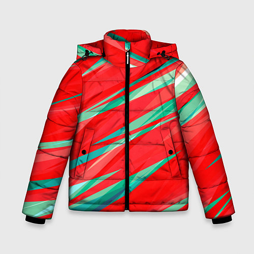 Зимняя куртка для мальчика Красный и бирюзовый абстрактный полосы / 3D-Черный – фото 1