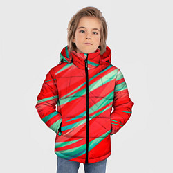 Куртка зимняя для мальчика Красный и бирюзовый абстрактный полосы, цвет: 3D-черный — фото 2