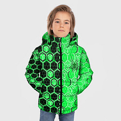 Куртка зимняя для мальчика Техно-киберпанк шестиугольники зелёный и чёрный с, цвет: 3D-светло-серый — фото 2