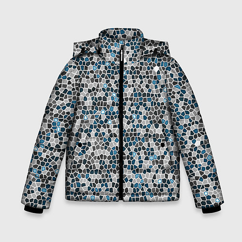 Зимняя куртка для мальчика Паттерн мозаика серый с голубым / 3D-Черный – фото 1