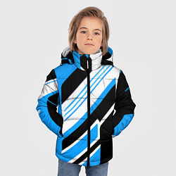 Куртка зимняя для мальчика Бело-синие полосы на чёрном фоне, цвет: 3D-светло-серый — фото 2