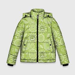 Куртка зимняя для мальчика Зеленый цветочный - паттерн смайлики, цвет: 3D-светло-серый