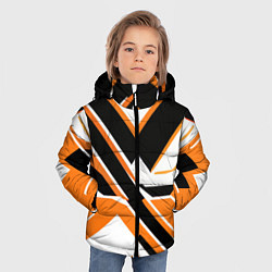 Куртка зимняя для мальчика Чёрно-оранжевые широкие линии на белом фоне, цвет: 3D-красный — фото 2