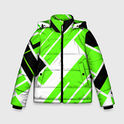 Куртка зимняя для мальчика Зелёные широкие линии на белом фоне, цвет: 3D-светло-серый