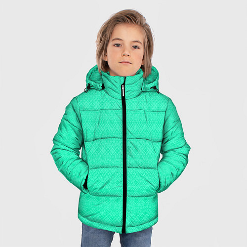 Зимняя куртка для мальчика Аквамарин однотонный полосатый узор / 3D-Светло-серый – фото 3