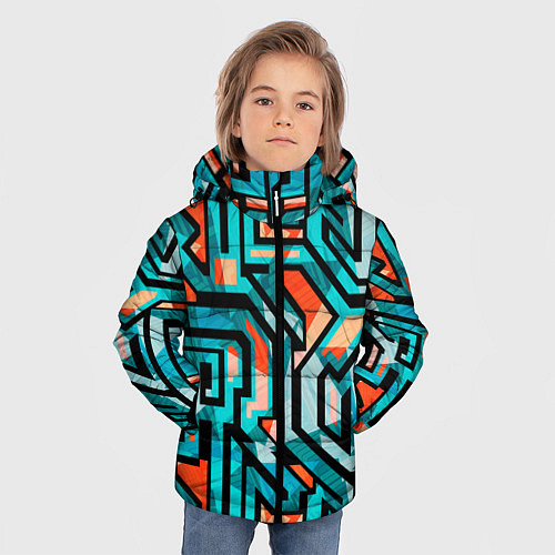 Зимняя куртка для мальчика Граффити цвета гранж / 3D-Светло-серый – фото 3