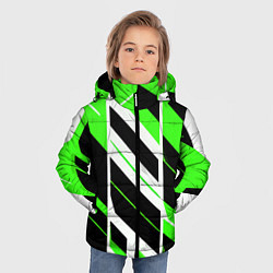 Куртка зимняя для мальчика Black and green stripes on a white background, цвет: 3D-светло-серый — фото 2