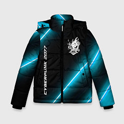 Куртка зимняя для мальчика Cyberpunk 2077 неоновые лампы, цвет: 3D-черный