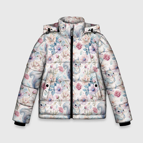 Зимняя куртка для мальчика Бельчонок в цветах / 3D-Черный – фото 1