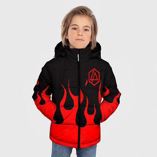 Зимняя куртка для мальчика Linkin park logo fire / 3D-Красный – фото 3