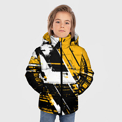 Куртка зимняя для мальчика Diagonal black and white stripes on a yellow backg, цвет: 3D-черный — фото 2