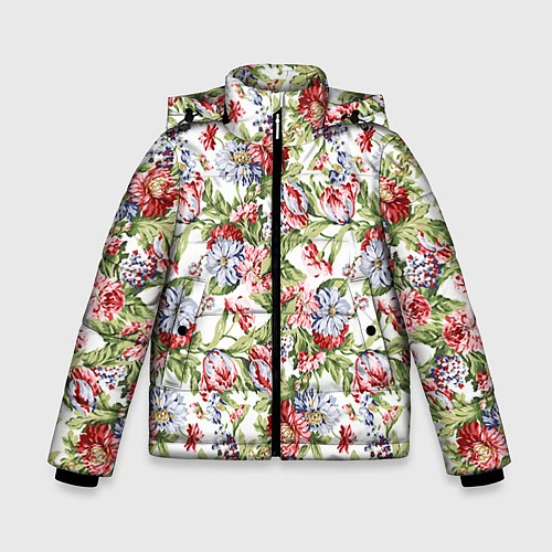 Зимняя куртка для мальчика Цветы / 3D-Черный – фото 1