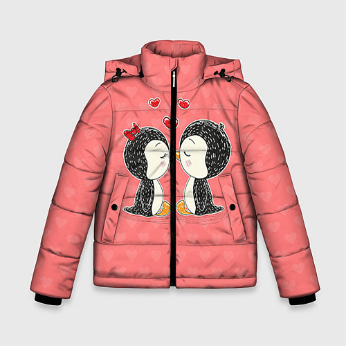Зимняя куртка для мальчика Влюбленные пингвины / 3D-Черный – фото 1