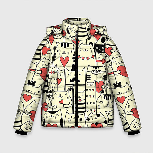 Зимняя куртка для мальчика Любящие котики / 3D-Черный – фото 1