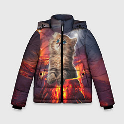 Куртка зимняя для мальчика Кот на вулкане, цвет: 3D-красный