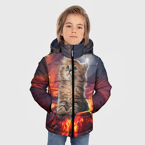 Зимняя куртка для мальчика Кот на вулкане / 3D-Красный – фото 3