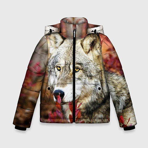 Зимняя куртка для мальчика Волк в кустах / 3D-Черный – фото 1