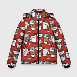 Куртка зимняя для мальчика Веселые чашки кофе, цвет: 3D-красный