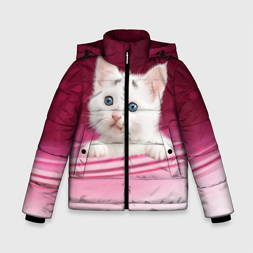 Зимняя куртка для мальчика Белый котёнок / 3D-Черный – фото 1