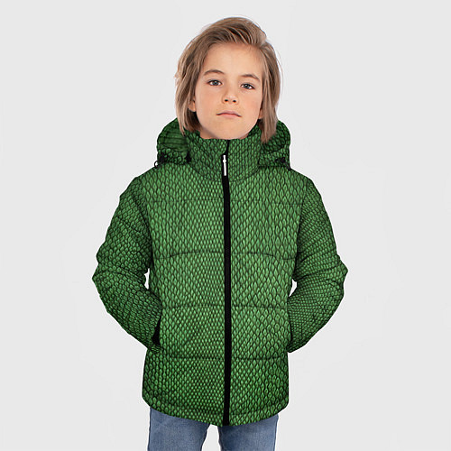 Зимняя куртка для мальчика Змеиная зеленая кожа / 3D-Красный – фото 3