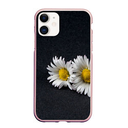 Чехол iPhone 11 матовый Полевые ромашки, цвет: 3D-светло-розовый