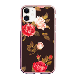 Чехол iPhone 11 матовый Мотив из роз, цвет: 3D-светло-розовый