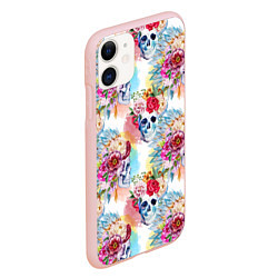 Чехол iPhone 11 матовый Цветы и бабочки 5, цвет: 3D-светло-розовый — фото 2