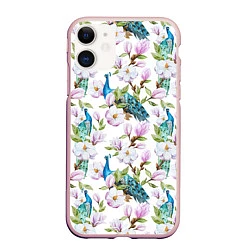 Чехол iPhone 11 матовый Цветы и бабочки 6, цвет: 3D-светло-розовый