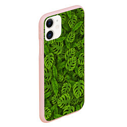 Чехол iPhone 11 матовый Тропические листья, цвет: 3D-светло-розовый — фото 2