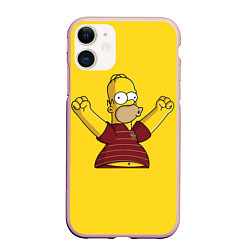 Чехол iPhone 11 матовый Гомер-болельщик, цвет: 3D-светло-розовый