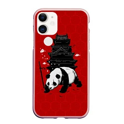 Чехол iPhone 11 матовый Panda Warrior, цвет: 3D-светло-розовый
