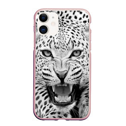 Чехол iPhone 11 матовый Белый леопард, цвет: 3D-светло-розовый