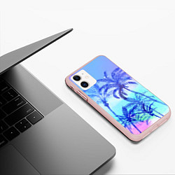 Чехол iPhone 11 матовый Неоновые пальмы, цвет: 3D-светло-розовый — фото 2