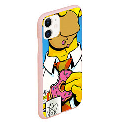 Чехол iPhone 11 матовый Homer with donut, цвет: 3D-светло-розовый — фото 2