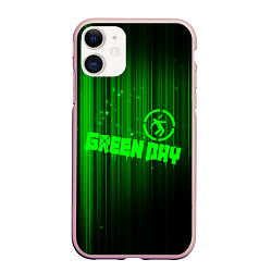 Чехол iPhone 11 матовый Green Day лучи, цвет: 3D-светло-розовый
