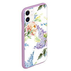 Чехол iPhone 11 матовый Сирень и Пионы, цвет: 3D-сиреневый — фото 2