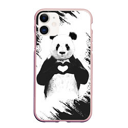 Чехол iPhone 11 матовый Panda Love, цвет: 3D-светло-розовый