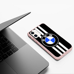 Чехол iPhone 11 матовый BMW: White Strips, цвет: 3D-светло-розовый — фото 2