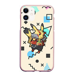Чехол iPhone 11 матовый Pikachu Geometry, цвет: 3D-светло-розовый