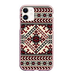 Чехол iPhone 11 матовый Славянский орнамент, цвет: 3D-светло-розовый