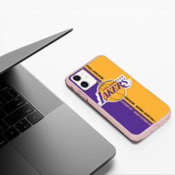 Чехол iPhone 11 матовый NBA: LA Lakers, цвет: 3D-светло-розовый — фото 2