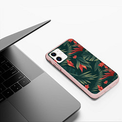 Чехол iPhone 11 матовый Зеленые тропики, цвет: 3D-светло-розовый — фото 2