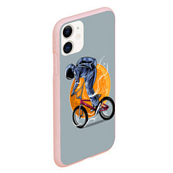 Чехол iPhone 11 матовый Космический велосипедист Z, цвет: 3D-светло-розовый — фото 2
