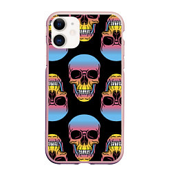 Чехол iPhone 11 матовый Neon skull!, цвет: 3D-светло-розовый