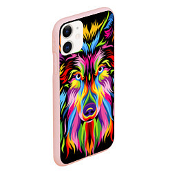 Чехол iPhone 11 матовый Neon wolf, цвет: 3D-светло-розовый — фото 2