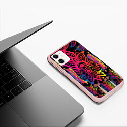 Чехол iPhone 11 матовый  Слон с орнаментом, цвет: 3D-светло-розовый — фото 2