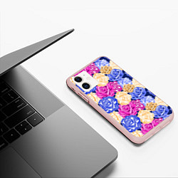 Чехол iPhone 11 матовый Неоновые бутоны роз, цвет: 3D-светло-розовый — фото 2